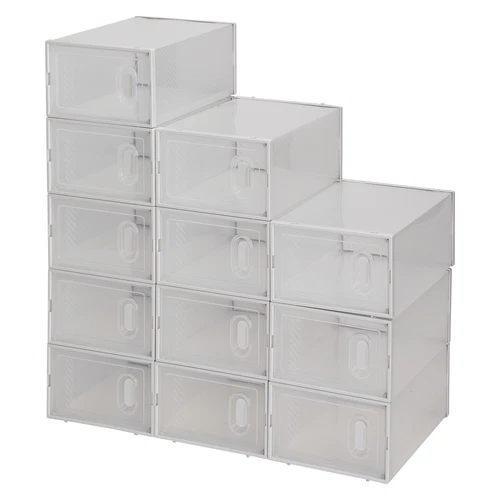 12 Pack Shoe Storage Boxes Clear Plastic Stackable Organizer Container White NEW - Picture 1 of 10