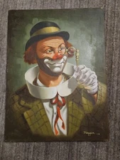Michael Hoppin - Smiling Red Nose Clown Original  Oil Painting - Signed  Artist