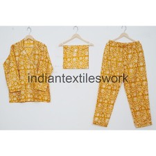 Hand Block Flower Print Cotton Pajama Set Indian Women Daily Wear Dress CNS08