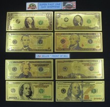 24k Gold Foil Plated US Currency Banknote Set-8 Bill Collectible Novelty