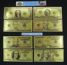24k Gold Foil Plated US Currency Banknote Set-8 Bill Collectible Novelty