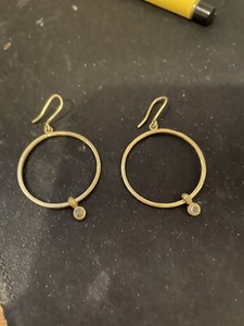 L Frank authentic custom made 18 carat yellow gold hoop earrings w/diamonds