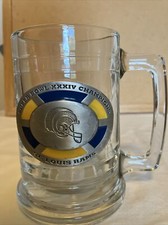 Super Bowl 2000 XXXIV Champions St. Louis Rams Glass Beer Mug With Pewter Emblem