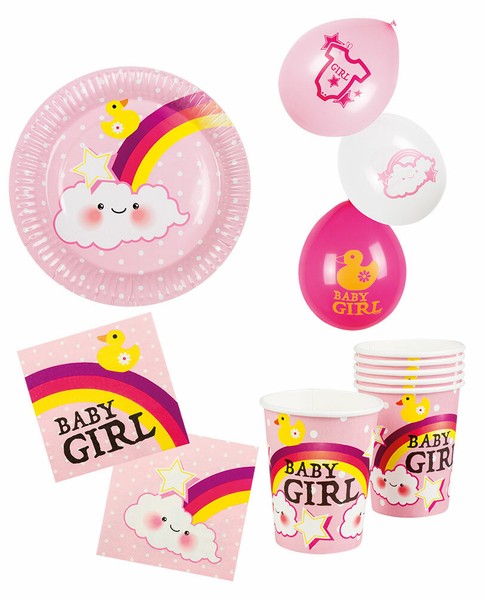 Baby Geburtstag Deko 1 Party-Set MäDchen Teller Becher Servietten Luftballons Kk-image