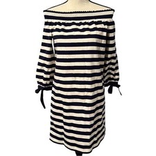 J. Crew Navy and Cream Striped Off Shoulder Long Sleeve Knee Length Dress Size 0