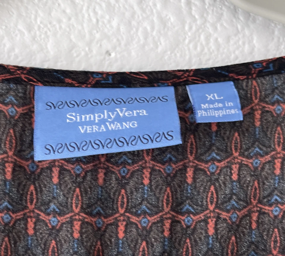 Vestido Simply Vera Wang con lazo trasero XL drapeado estampado sin mangas pañuelo dobladillo Foto 3 de 4