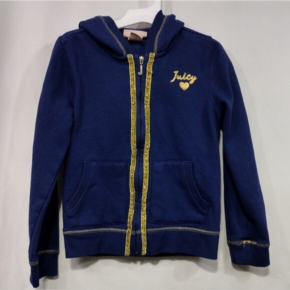 Juicy Couture Hooded Zip Up Jacket Girls 8/10 Blue Boho Retro 90s
