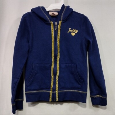 Juicy Couture Hooded Zip Up Jacket Girls 8/10 Blue Boho Retro 90s