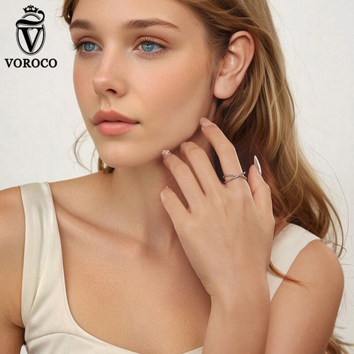 Anillos brillantes de doble capa de plata de ley 925 Voroco para mujer regalos joyería - Imagen 4 de 18