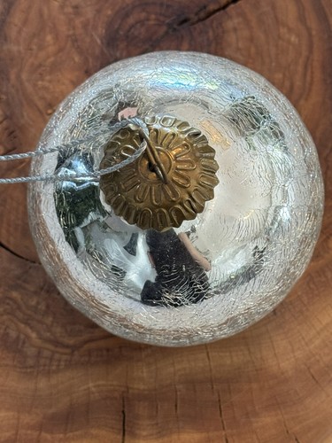 Vtg Midwest KUGEL Silver CRACKLE GLASS BALL Christmas ORNAMENT - Picture 4 of 7