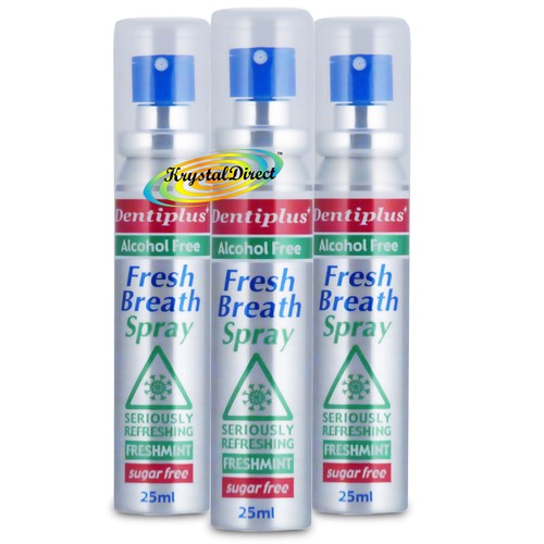 3x Dentiplus Fresh Breath Spray FRESHMINT 25ml Sugar Free, Alcohol