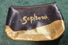 Sephora Gold Make Up Cosmetic Pouch Bag Case Used