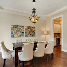 Stained Glass Ceiling Pendant Light Fixture Vintage Hanging Lamp Tiffany Style