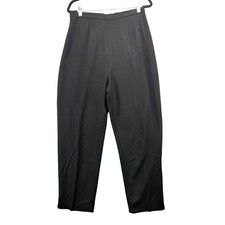 Vintage Black High Waisted Pleated Trousers Straight Leg Elastic Back Size 12