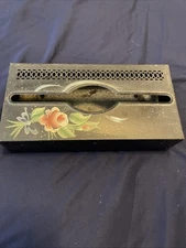 Vintage Tole Painted Metal Tissue Box Holder Retro Cottage Chic Roses 90’s