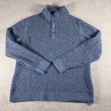 Tommy Bahama Sweater Mens Large Blue Henley Mock Neck Luxury Yarns Geometric