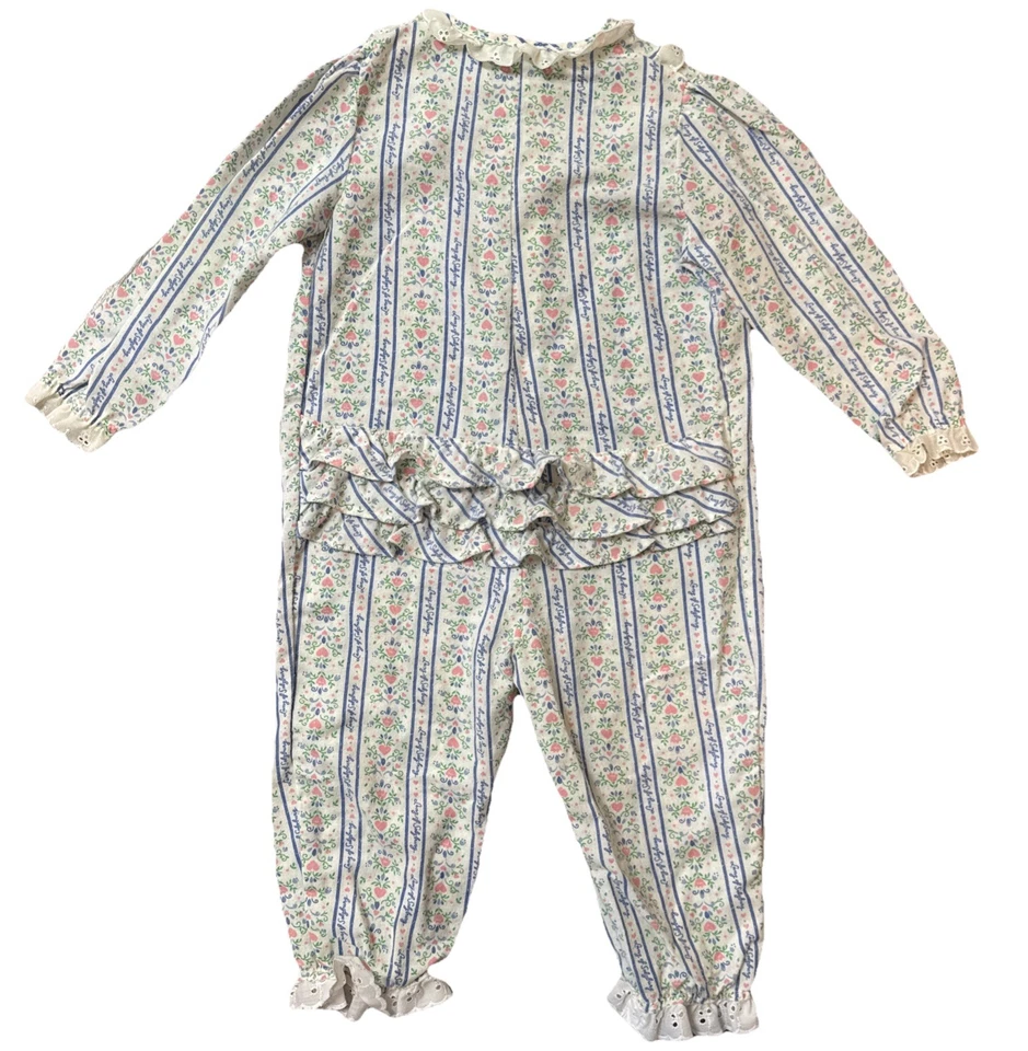 VTG Lanz of Salzburg Girl's Floral Romper Pajama Peasant Cottagecore Ruffle Butt - Image 3 of 4