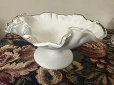 Vintage Fenton Silvercrest Compote Pedestal Dish Milk Glass Ruffle Edge Large