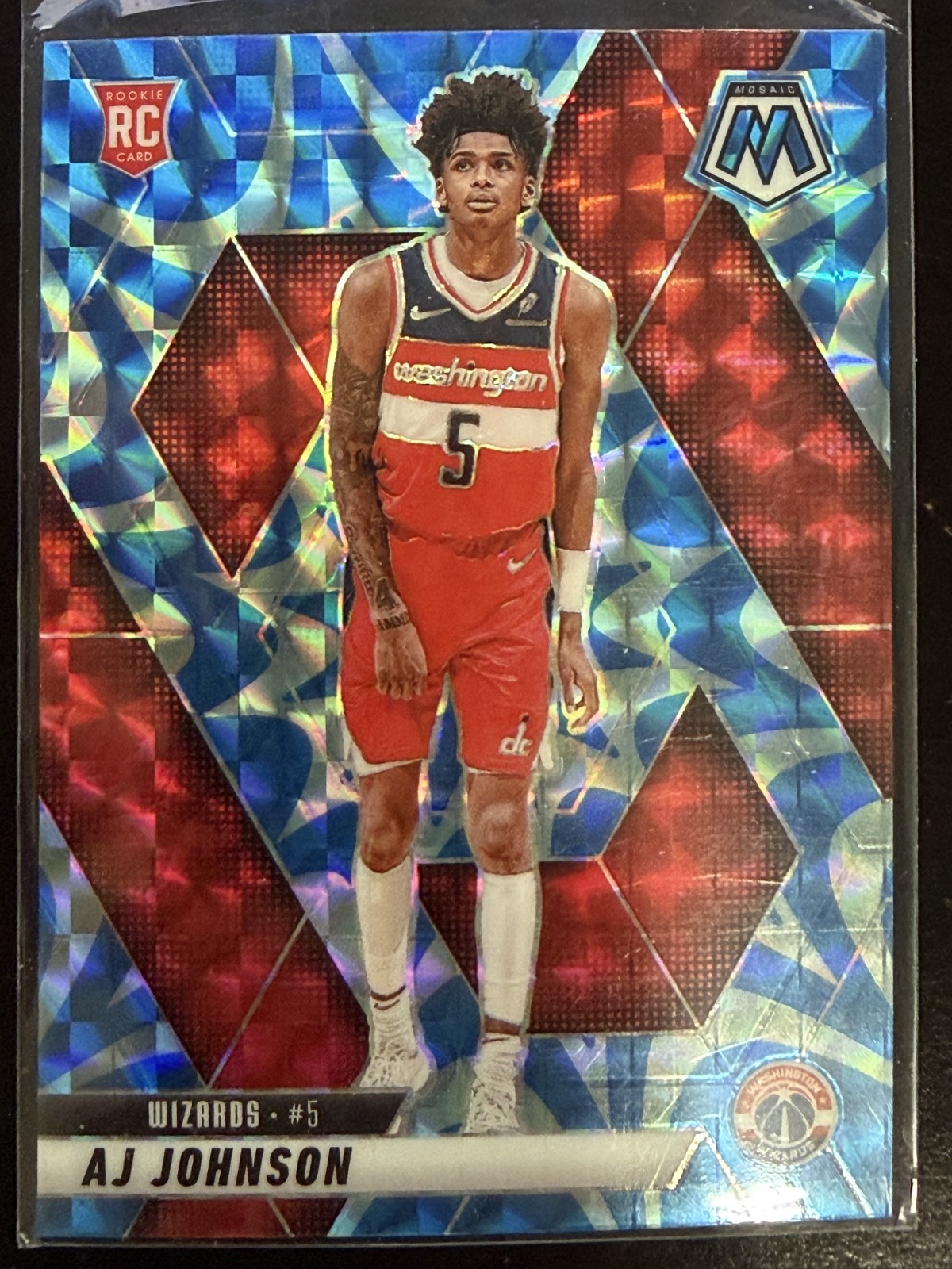 AJ Johnson 2024-25 Panini Mosaic - Rookies #215 Reactive Blue Mosaic Prizm (RC)