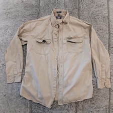 Dickies Work Shirt Men's Large Long Sleeve Button Up Khaki Utility 100 Cotton