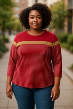 Charter Club Women’s Red Gold Striped Top Blouse Size 2X