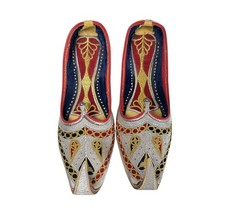 Antique India Pakistan Punjab  Silver  Gold Embroidered Jutti Curl Toe Shoes 7