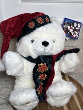 Vintage 2001 Kmart Christmas Bear w Embroidered Green/Red/Gold Hat  Scarf