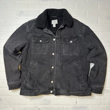 Denim Trucker Jean  Sherpa Inside Jacket Black Denim Men’s Size Large