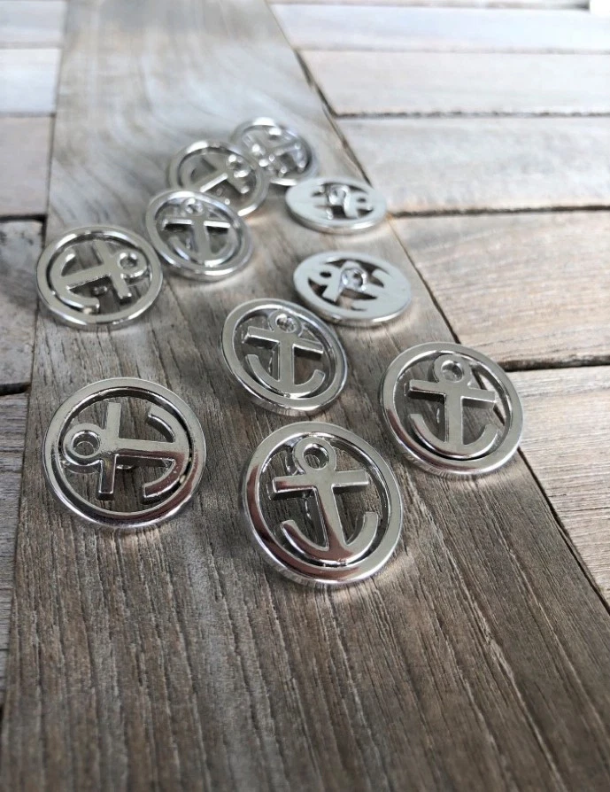 10 Stück silber glänzende Anker Metallknöpfe 19mm oder 23mm - Bild 4 von 4