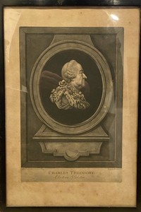 Antique 18thC Engraving Portrait Charles Theodore Elector Palatine Framed