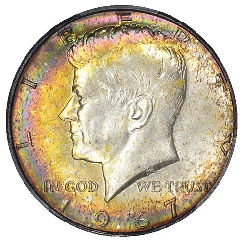 1967 Kennedy Half Dollar PCGS MS-66 End Roll Album Toned Sunset Collection