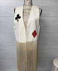 Delah White Long Fringe Appliqué Lined Open Front Vest Sz M — photo 2