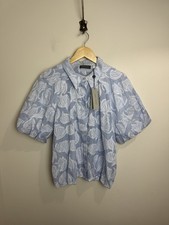 Image of Mint Velvet Jacquard Short Blouse Size XL Blue Striped Cotton RRP £89