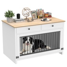 40" Dog Crate Furniture 2 Large Storage Drawers for Medium  Small Dogs White