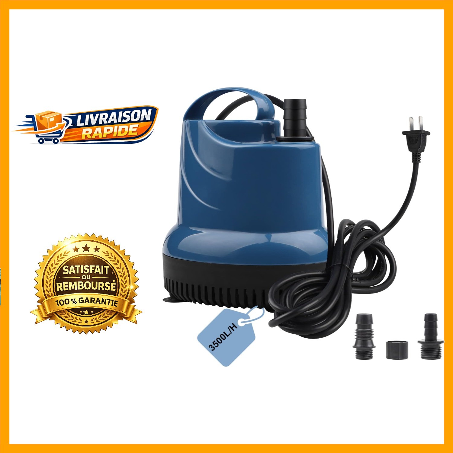 Pompe submersible 80W avec hauteur de refoulement 3.3m pour grand étang de jardin - Modèle Neptune