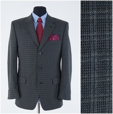 Mens Knitted Blazer 40R UK Size PALAZZO Check Grey Wool Sport Coat Jacket