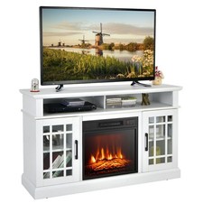 48 Inch Electric Fireplace TV Stand 2000W Heater Black Wood Cabinet White
