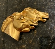 Vintage Doreen Ryan Horse Belt Buckle Double Head Brass Gold Tone Designer 1993