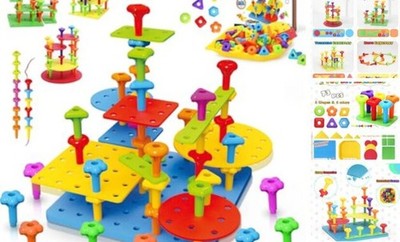 Peg Board Toy set 73Pcs DIY Building Stacking Toys for Kids 3-6 Years 73PCS
