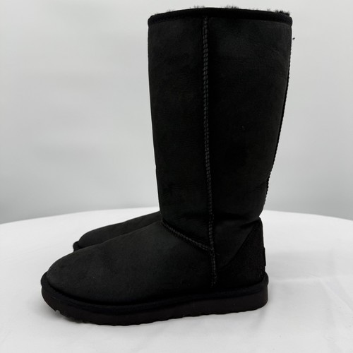 UGG Australia Classic Tall II Black Suede Sheepskin Winter Boots W Size 8 EUC - Picture 4 of 13