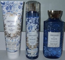 BATH & BODY WORKS VESTIDO DE BLANCO Fragancia Bruma, Crema Corporal y Jabón Corporal Set