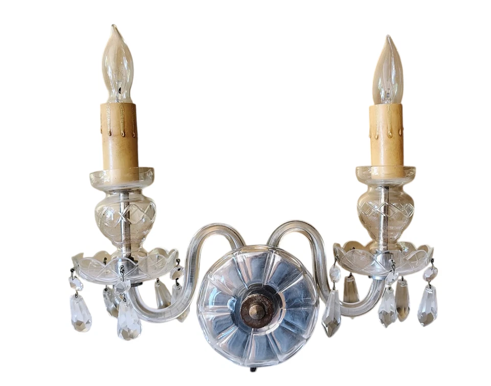 4 apliques de pared antiguos con prisma de 14" de cristal tallado en luz de 14" Foto 3 de 4