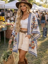 Max Studio London Floral Kimono Cardigan Boho Duster Open Front Lightweight L