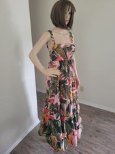 Farm Rio Pink Cocoa Forest Tiered Maxi Dress Women's Size Small Resort Vacation