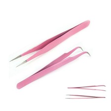 Stainless Steel Pink For Eyelash Nail Art Extension Straight  Bending Tweezers
