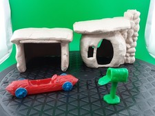 1960's Marx Flintstones Playset Barney Rubble's House, Garage, Car  Maibox