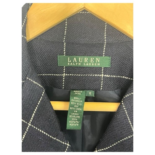 VTG Lauren Ralph Lauren Blazer Womens 12 Blue Silk Linen Windowpane 90s Y2K - Afbeelding 3 van 10