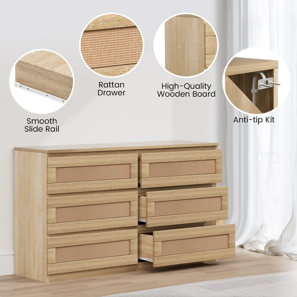 Wooden Dresser for Bedroom with Modern 6 Drawer Double Dresser With Anti-Tip Kit - image 2 of 4