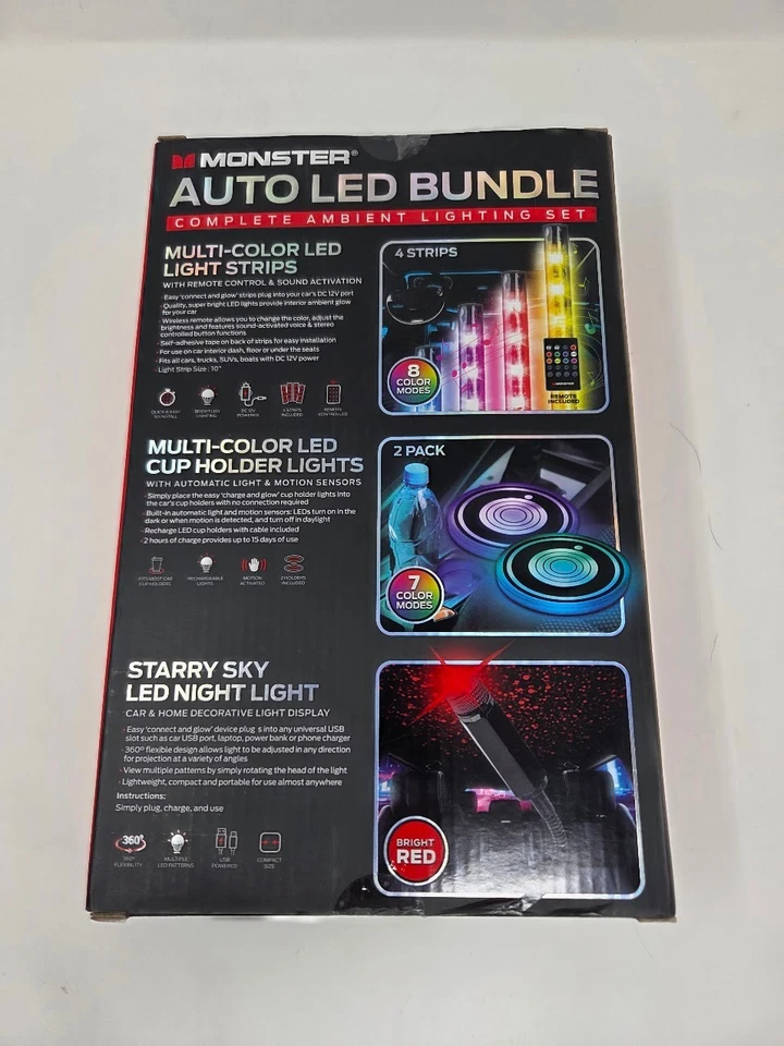Monster Auto LED Paquete Completo Conjunto de Iluminación Ambiental con Efectos Multicolor Foto 3 de 4
