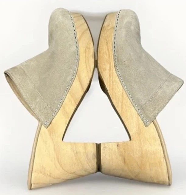 Zueco Free People Highland Park Mula Beige Gamuza Madera Grueso Retro Talla 9 Foto 2 de 4